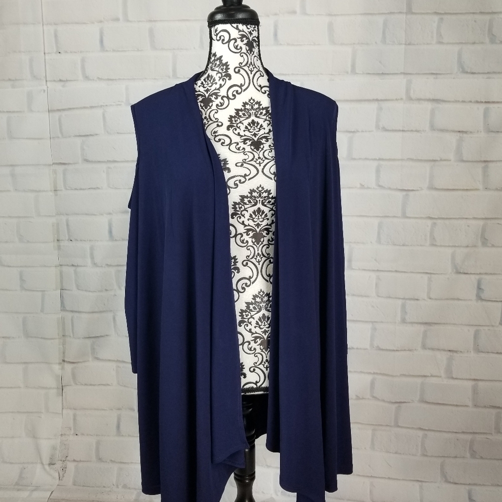 Susan Graver women's long cold shoulder stretch knit open front cardigan 2x b11